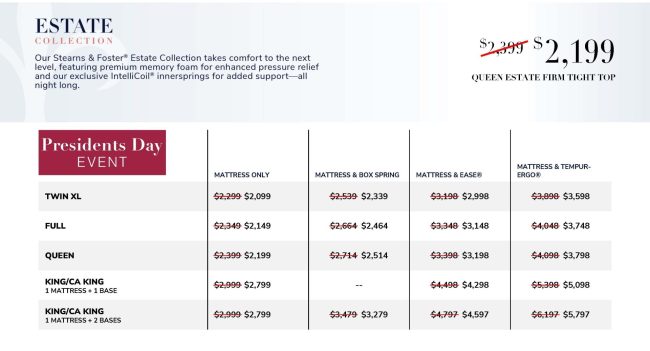 stearns and foster estate firm tight top