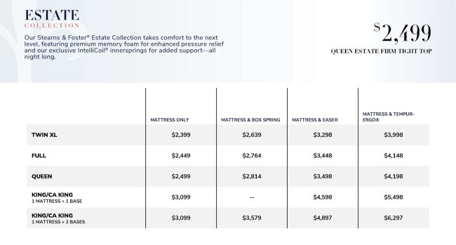 stearns and foster estate firm tight top